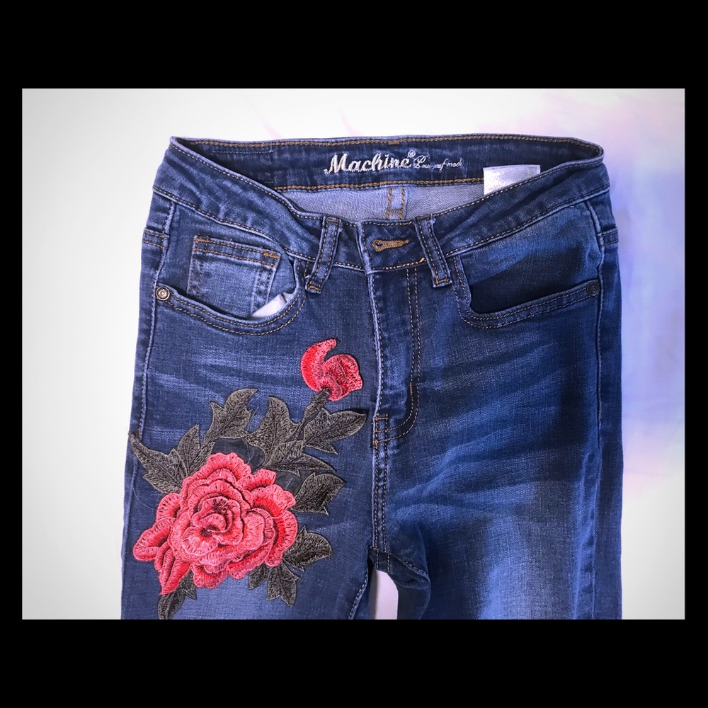 Rose embroidered pants